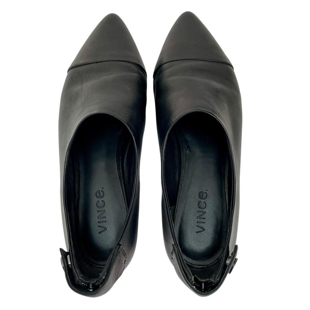 Vince Noel Black Leather Pointed Cap Toe Flats 8.5M Minimalist - Picture 2 of 15